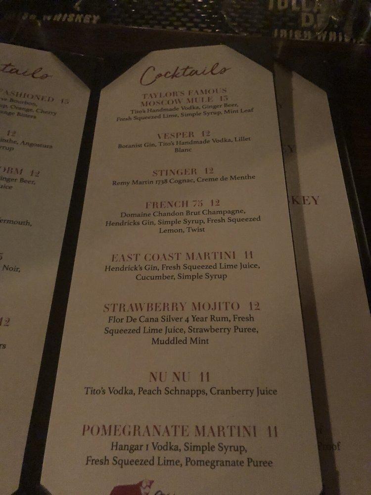 Menu at Taylor's Steak House steakhouse, Los Angeles
