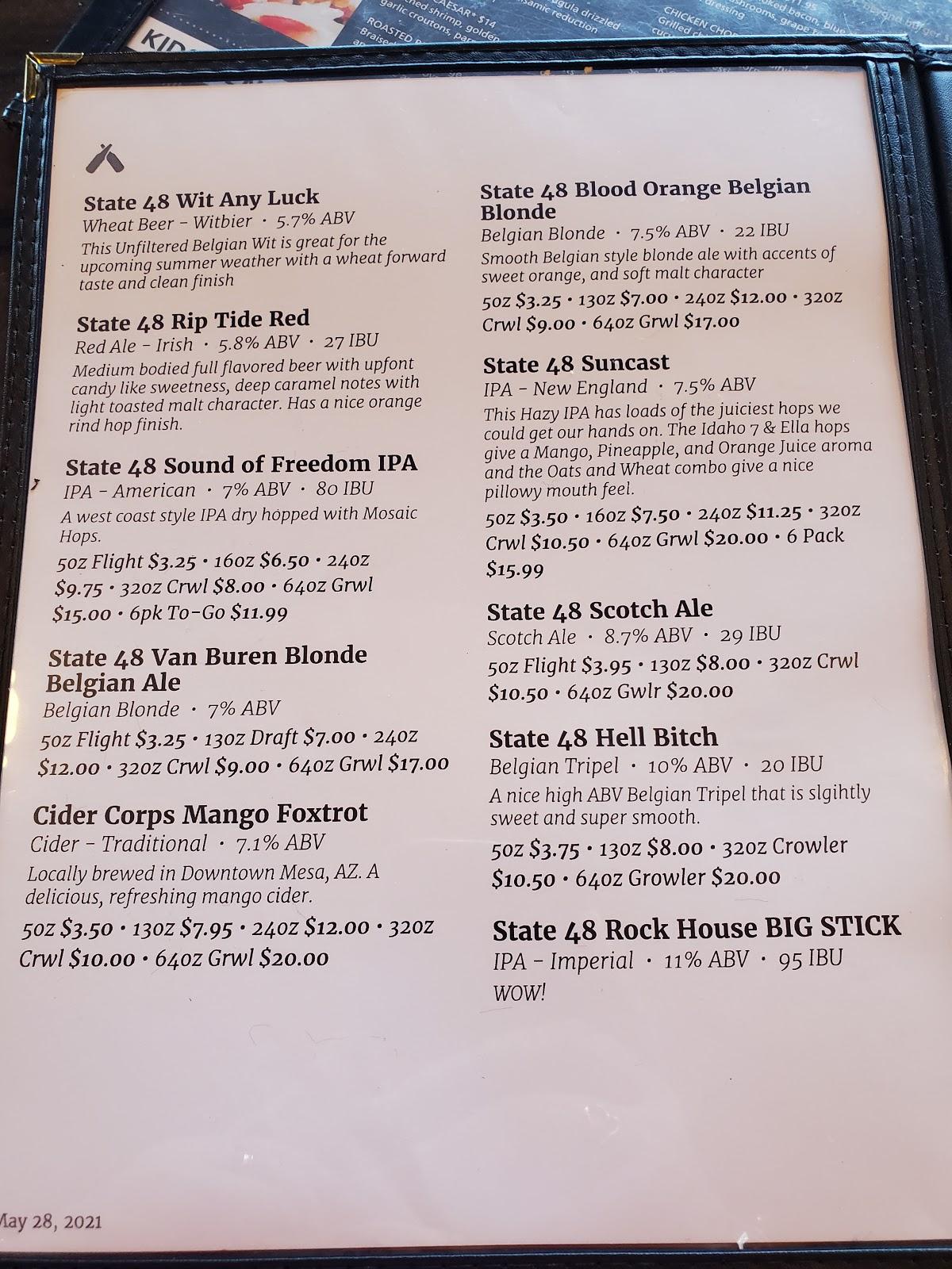 Online Menu of State 48 Tap House Restaurant, Gilbert, Arizona