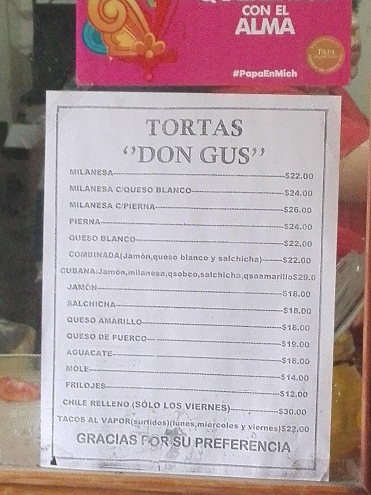 Carta Del Restaurante Tortas Don Gus Morelia