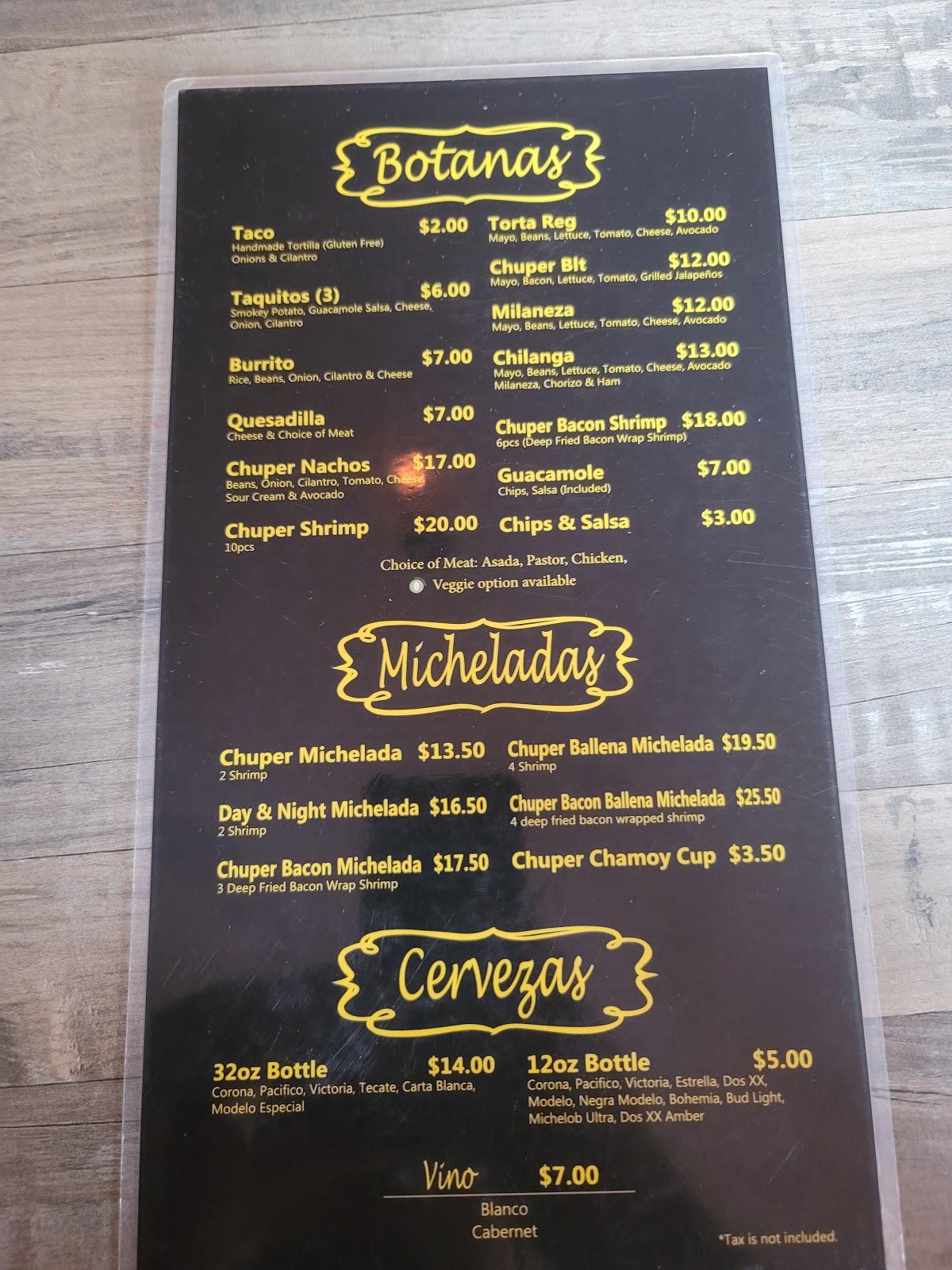 Menu at La Chuperia Cantina pub & bar, Alhambra