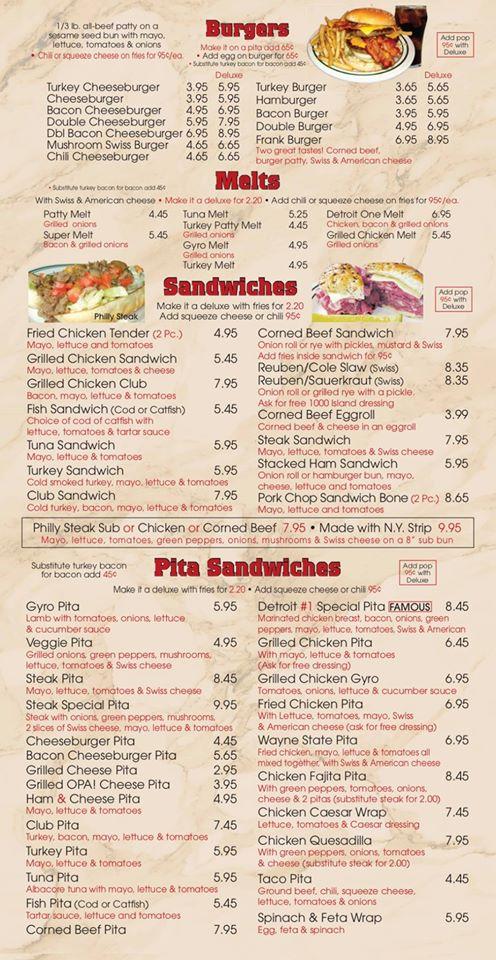 Menu at Detroit One Coney Island 7 Mile fast food, Detroit