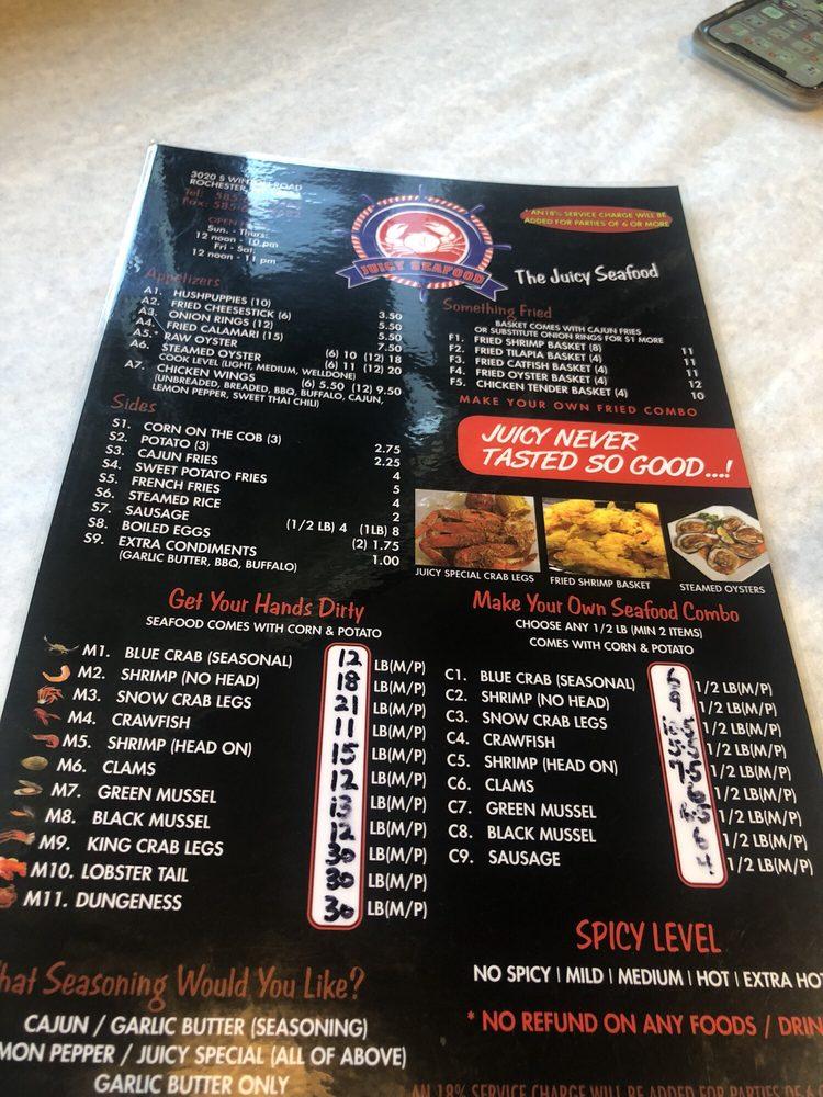 Menu at Juicy Seafood restaurant, Rochester, S Winton Rd