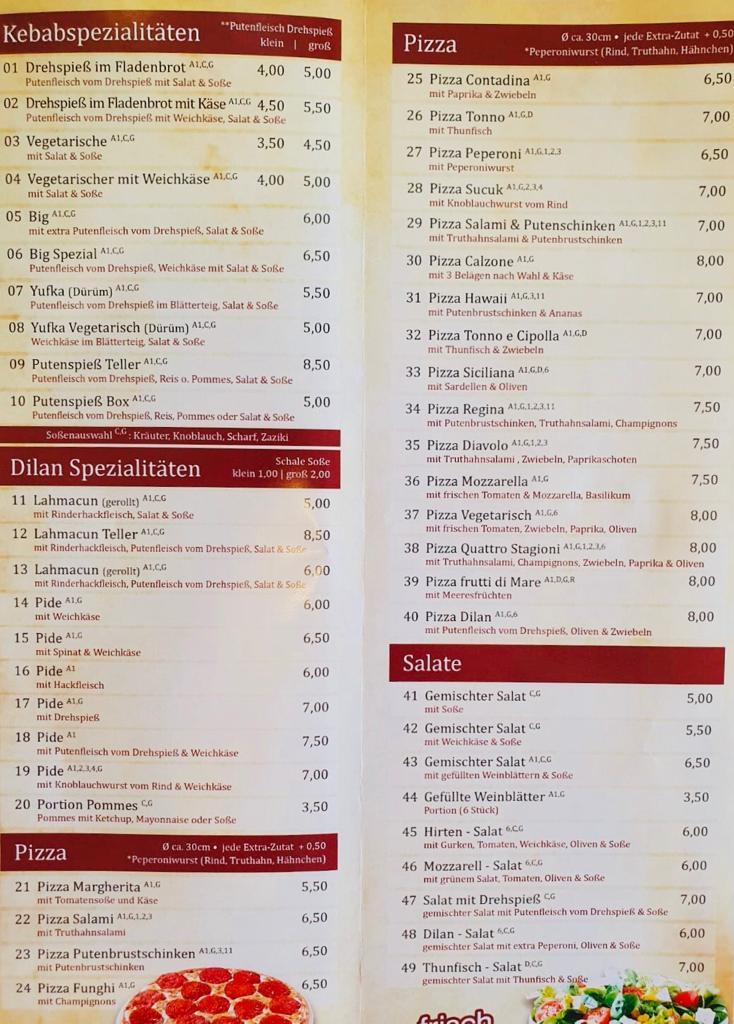 Dilan Pizza & Kebab Haus Feudenheim Speisekarte von Dilan Pizza & Kebab Haus Feudenheim, Mannheim