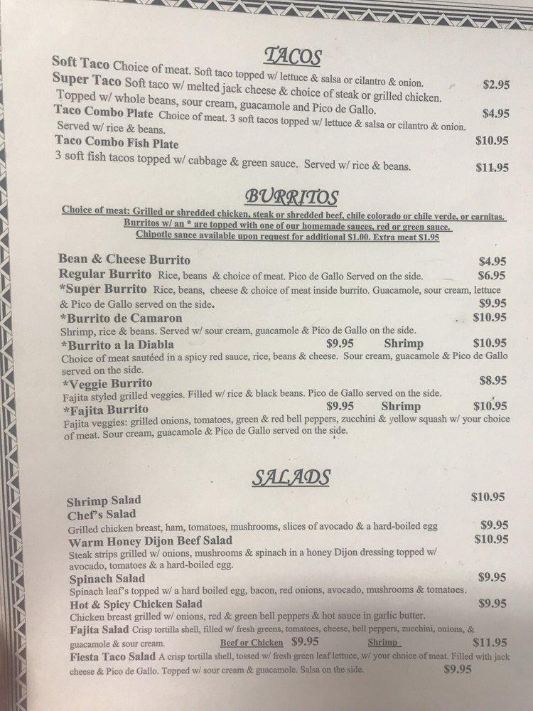 Menu at Tortilla Flats restaurant, Rio Vista