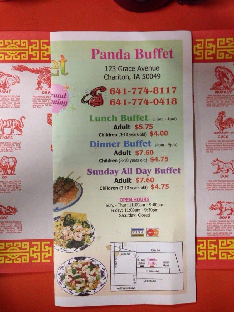 Menu at Panda Buffet restaurant, Chariton