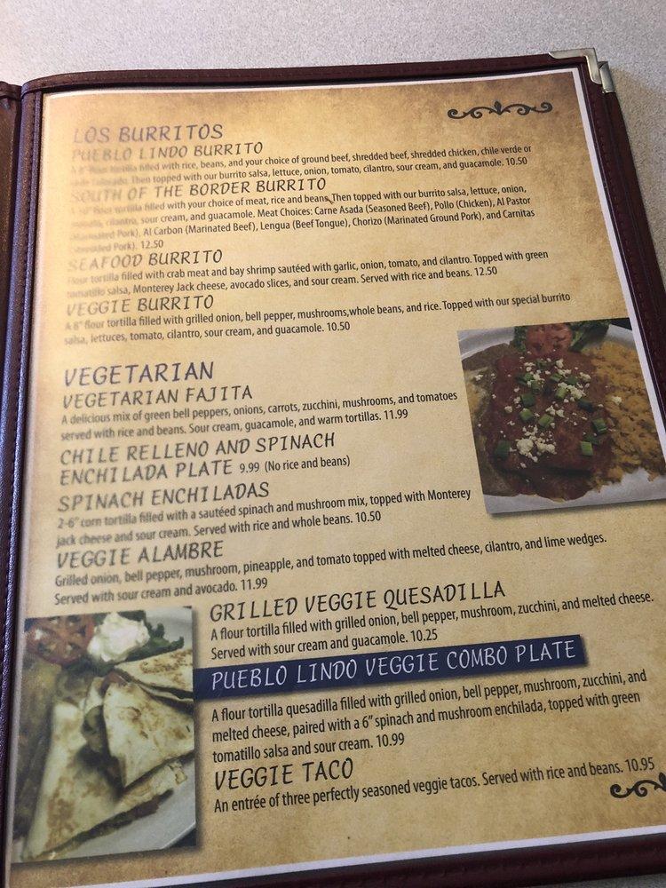 Menu at Pueblo Lindo restaurant, McCall