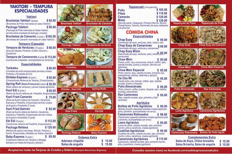 Carta de Sushi Express Restaurante, Comalcalco