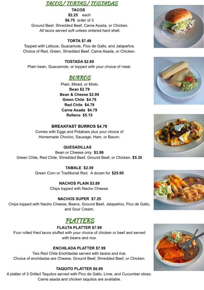 Menu at Mechy's Mexican Food restaurant, Safford, 720 W 5th St