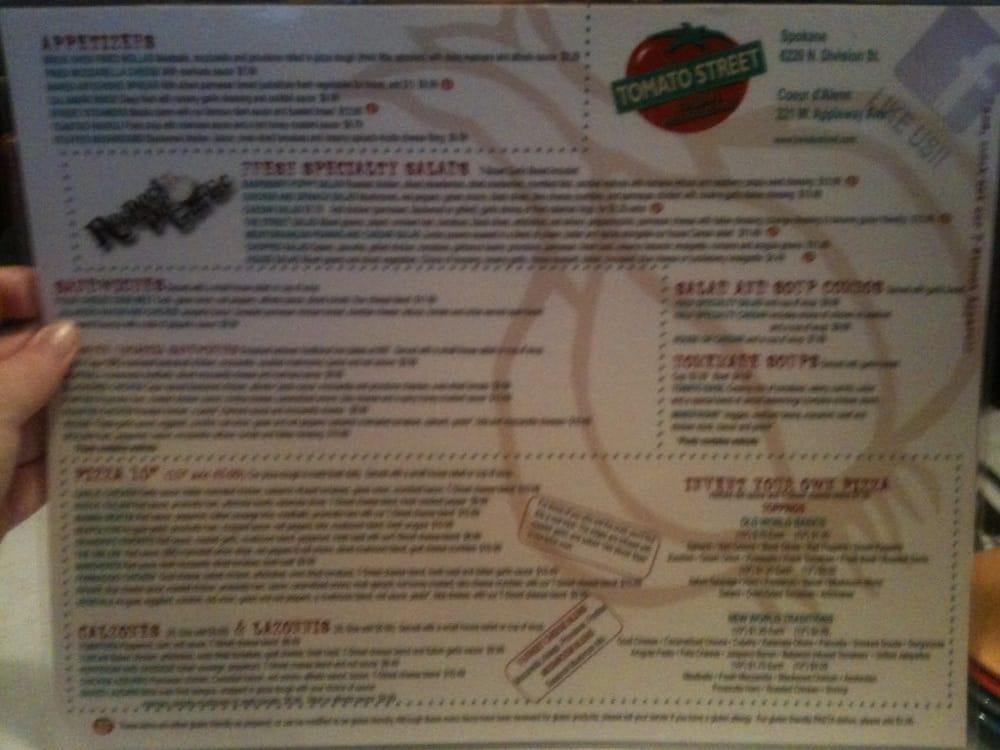 Menu at Tomato Street North Division pizzeria, Spokane, N Division St