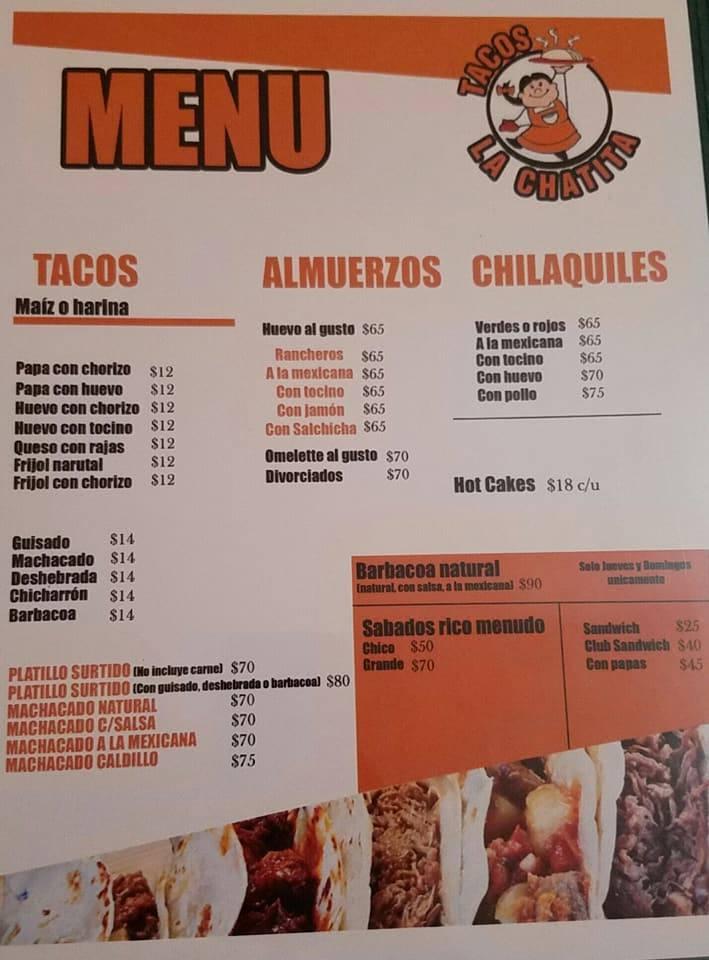 Carta del restaurante Tacos La Chatita, Piedras Negras, Nuevo Laredo