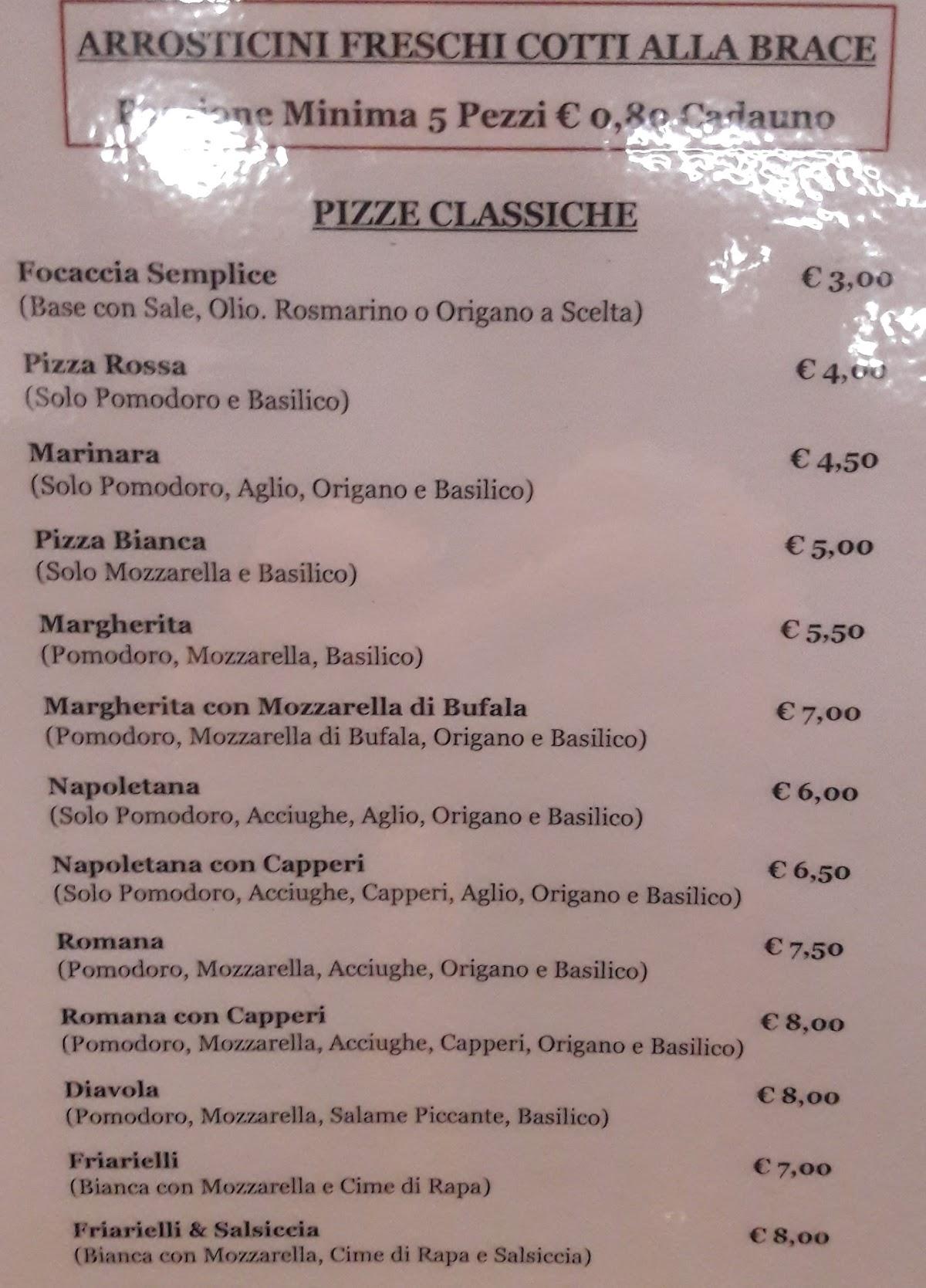 Menu da Antica Pizzeria Napoletana, Sulmona