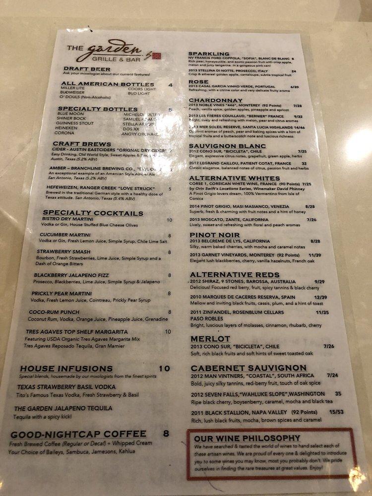 Menu at Garden Grille pub & bar, Live Oak