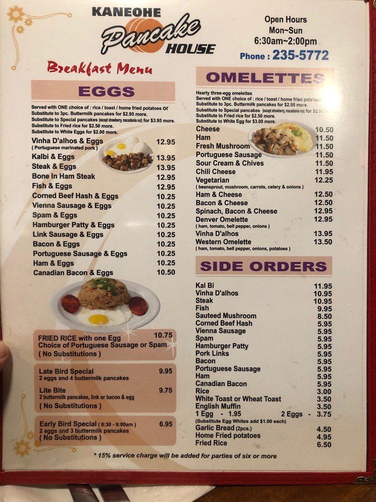 Menu at Kaneohe Pancake House restaurant, Kaneohe, 46126 Kahuhipa St