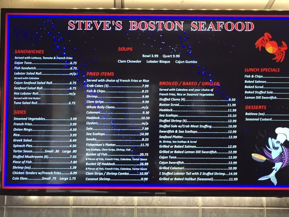 Menu at Steve's Boston Seafood restaurant, Enfield
