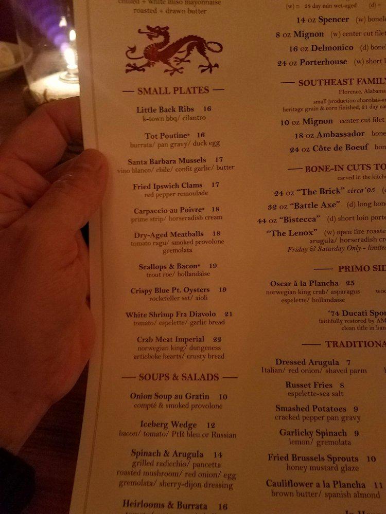 Menu at Town Hearth steakhouse, Dallas