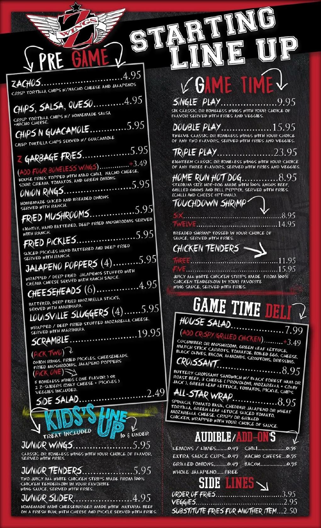 Menu at Z Wings Grill & Bar, Zapata