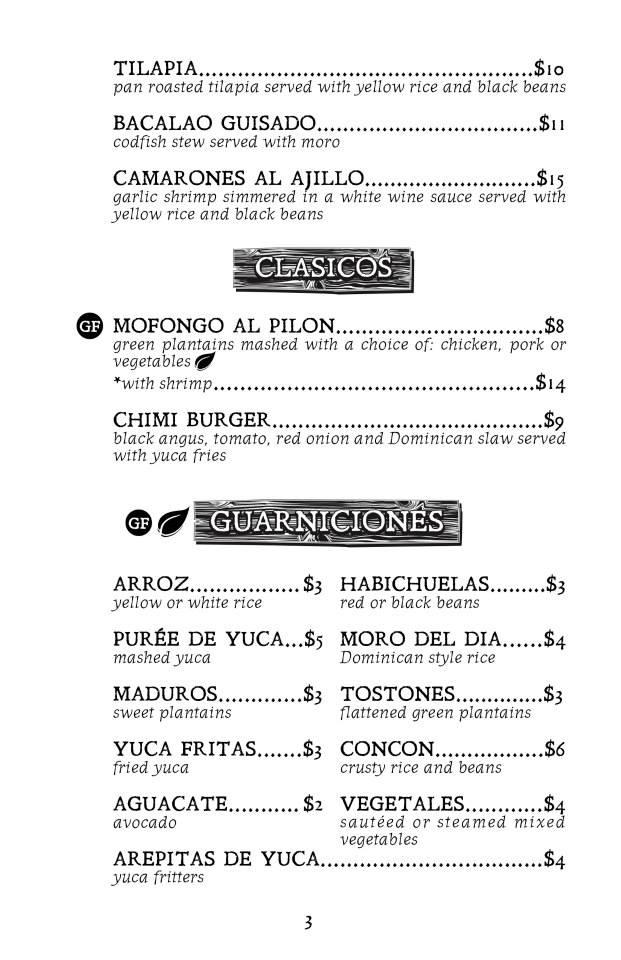 Menu at Puerto Viejo restaurant, New York City