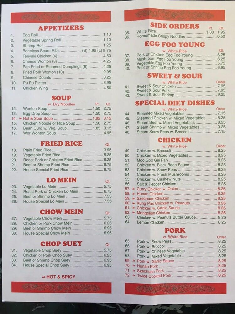 Menu at China Wok restaurant, Wheeling, 103 Bridge St Plaza