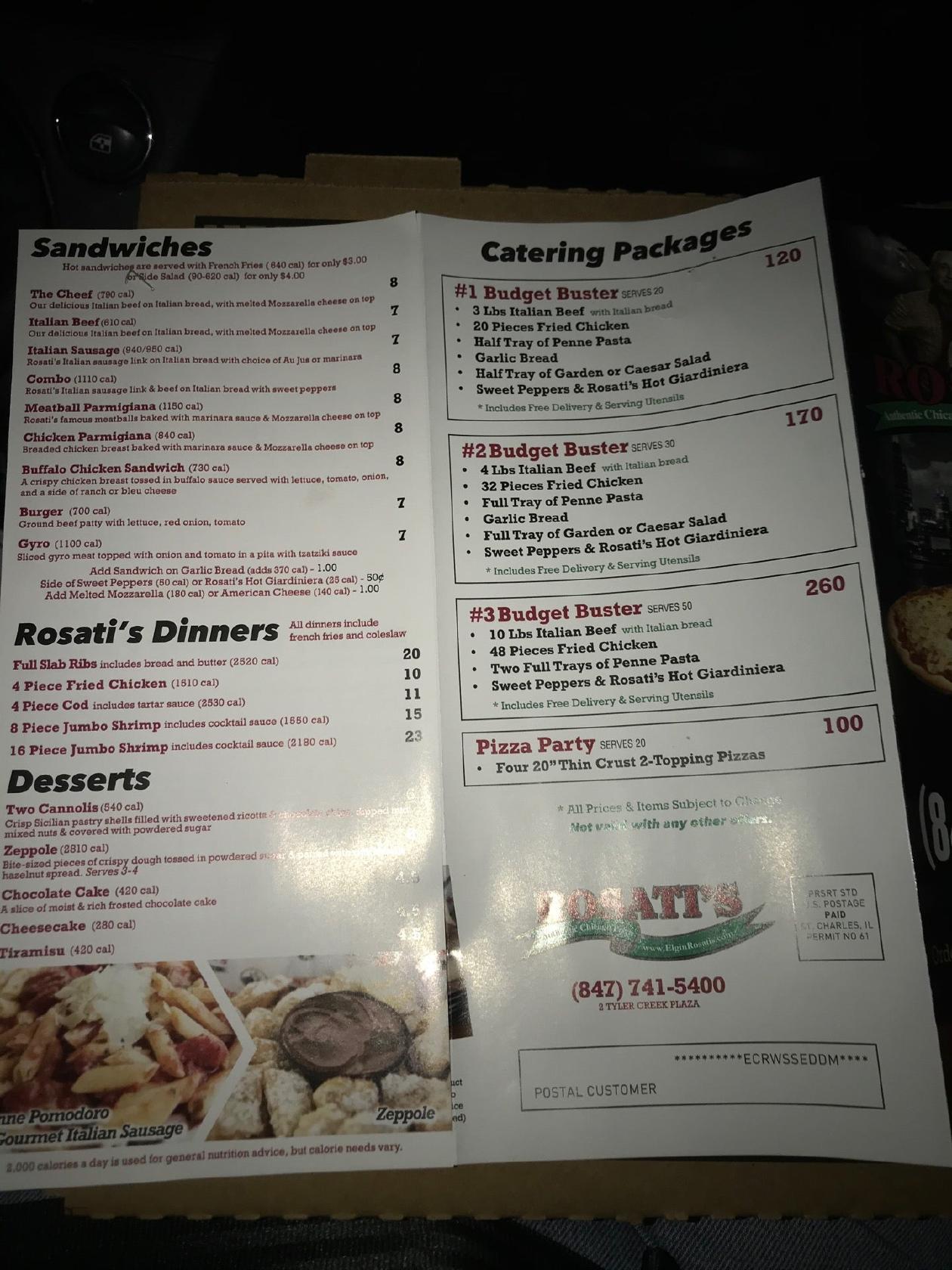 Menu at Rosati's Pizza pizzeria, Elgin, 2 Tyler Creek Plaza
