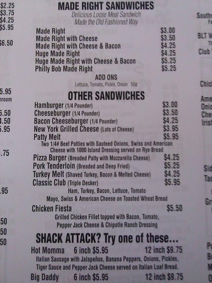 Menu at Harty's Caddy Shack Café cafe, Fort Dodge
