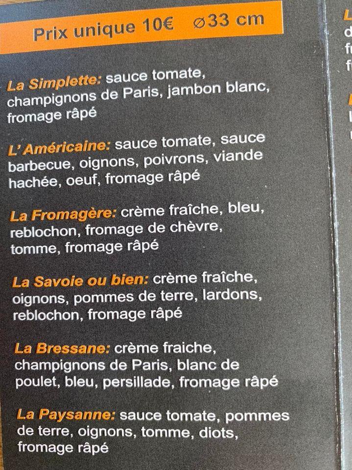 Menu au La biola restaurant, La Biolle