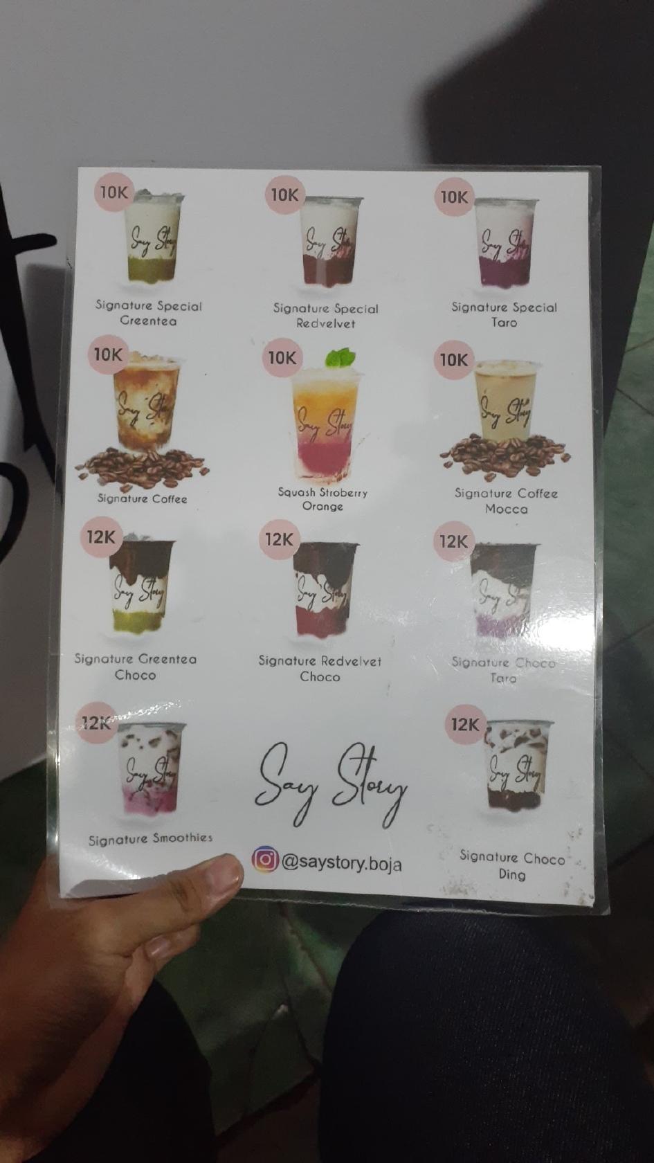 Menu at Say Story Boja cafe, Boja