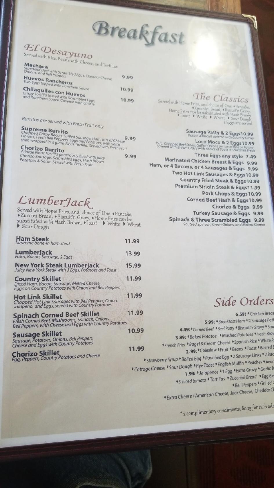 Menu at Silver Spoon Restaurant, Glendora