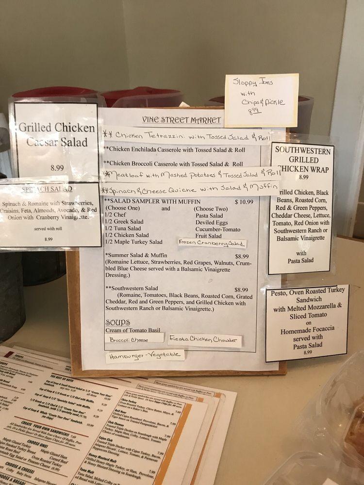 Menu at Vine Street Market cafe, Chattanooga