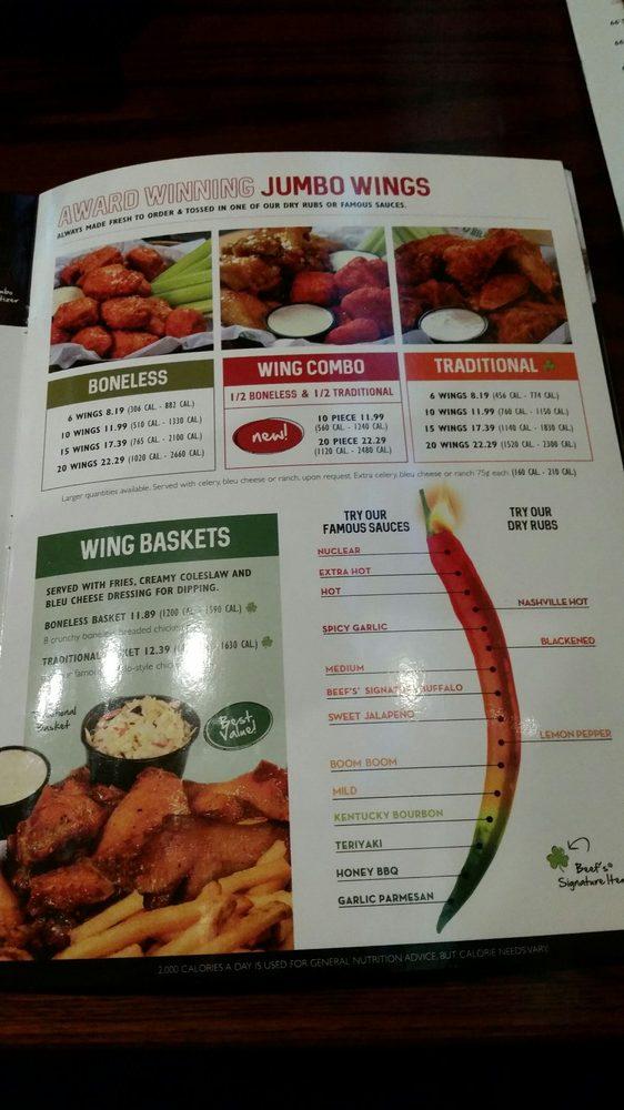 Menu at Beef 'O' Brady's pub & bar, Chiefland