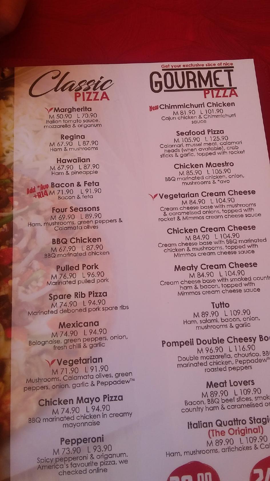 Menu at Mimmos Centurion restaurant, Centurion, 4