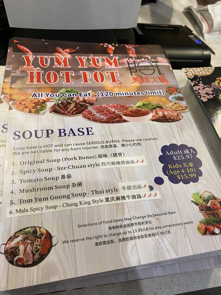 Menu at Yum Yum Hot Pot AYCE restaurant, Temple Terrace