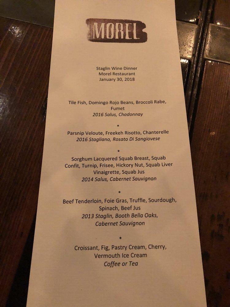 Menu at Morel restaurant, Milwaukee