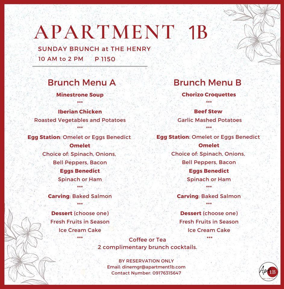 Menu at Apartment 1B at The Henry Hotel restaurant, Pasay, F.B. Harrison St