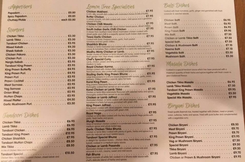 Menu At Lemon Tree Restaurant Penrhyndeudraeth