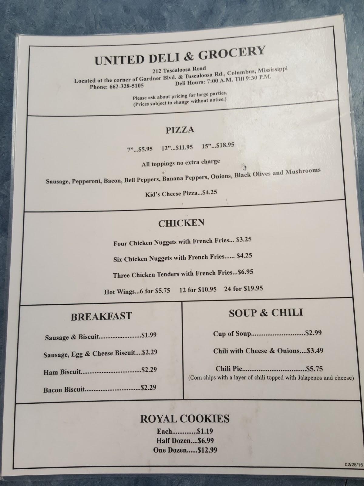 Menu At United Deli Grocery Restaurant Columbus