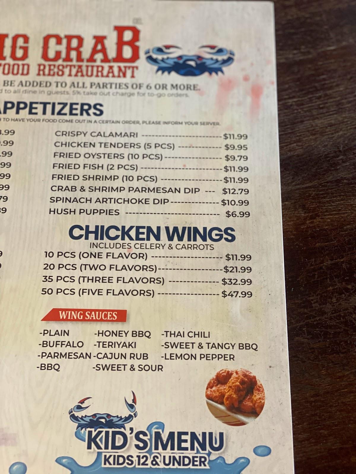 Menu at Big Crab Baymeadows pub & bar, Jacksonville, Point Meadows Dr