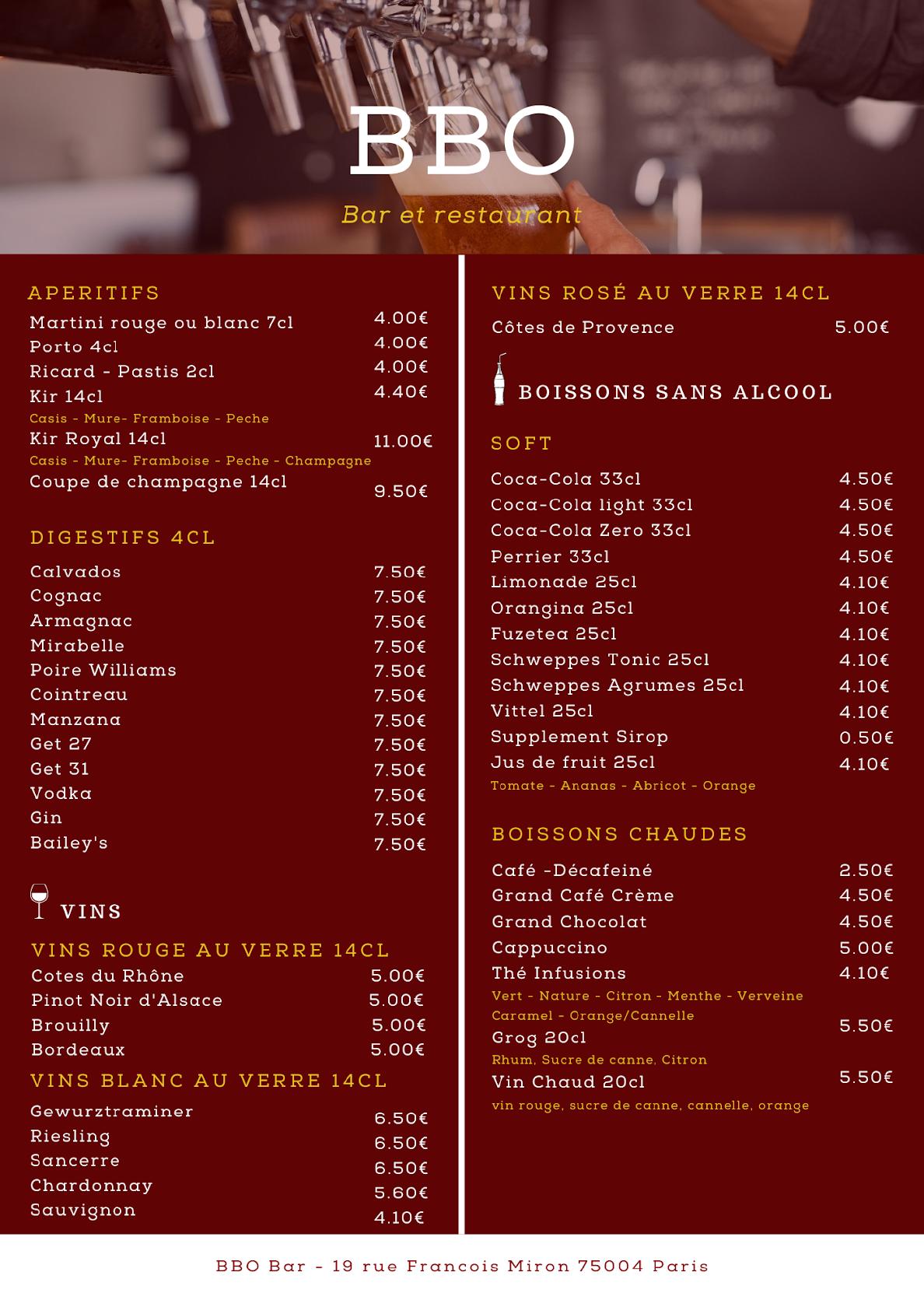 Menu de BBO BAR