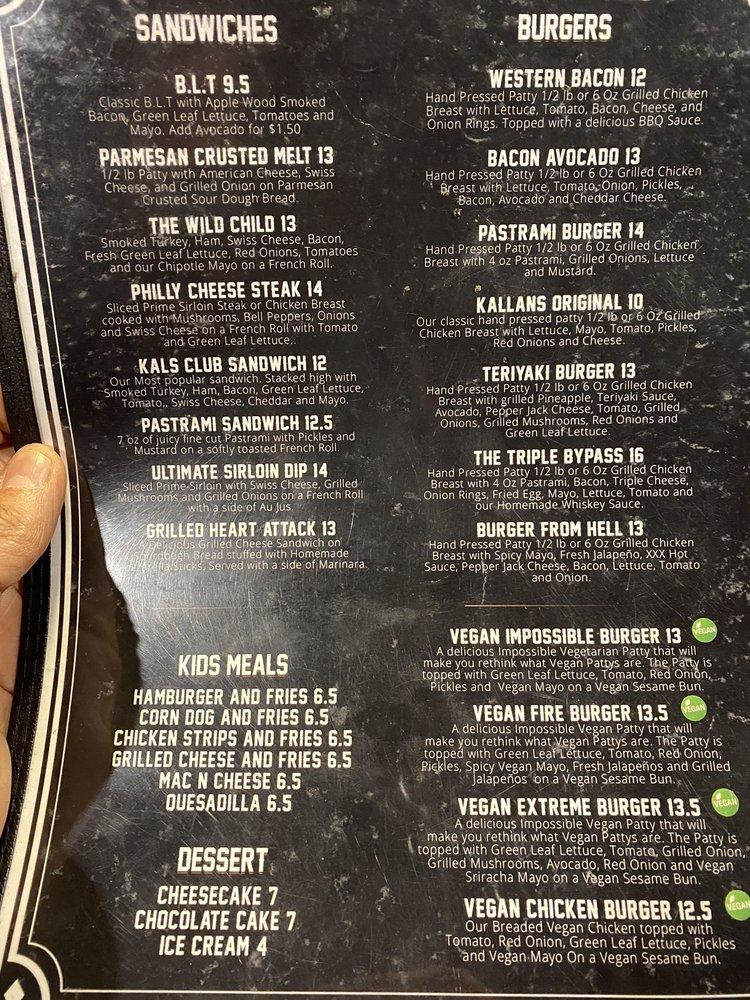 Menu at Kallans Bar And Grill, Big Bear