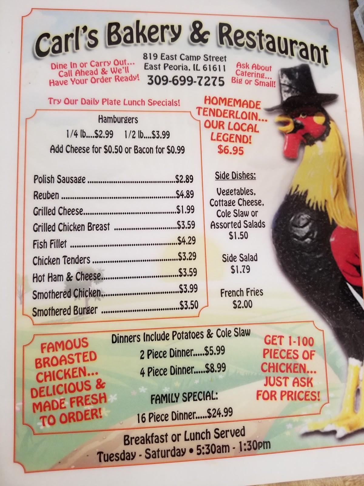 Menu at Carl's Bakery & Restaurant, East Peoria