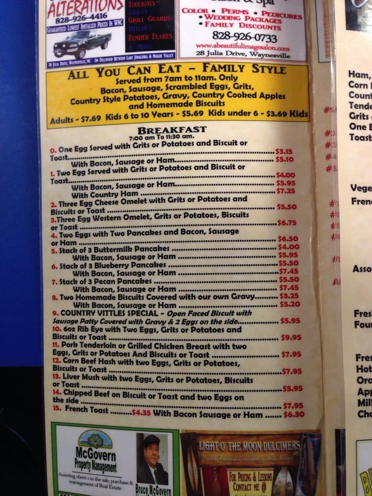 Menu at Country Vittles Family Style Restaurant, Maggie Valley