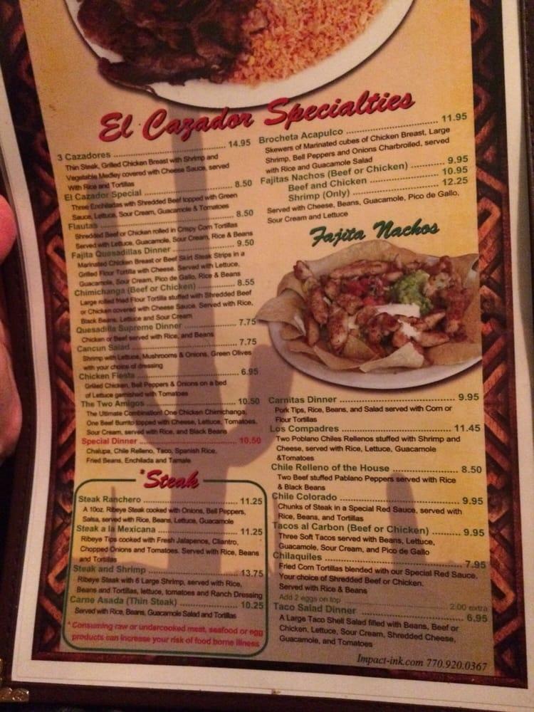 Menu at El Cazador restaurant, Birmingham, Montclair Rd