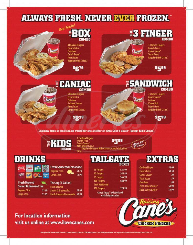 Menu at Raising Cane's Chicken Fingers restaurant, North Platte