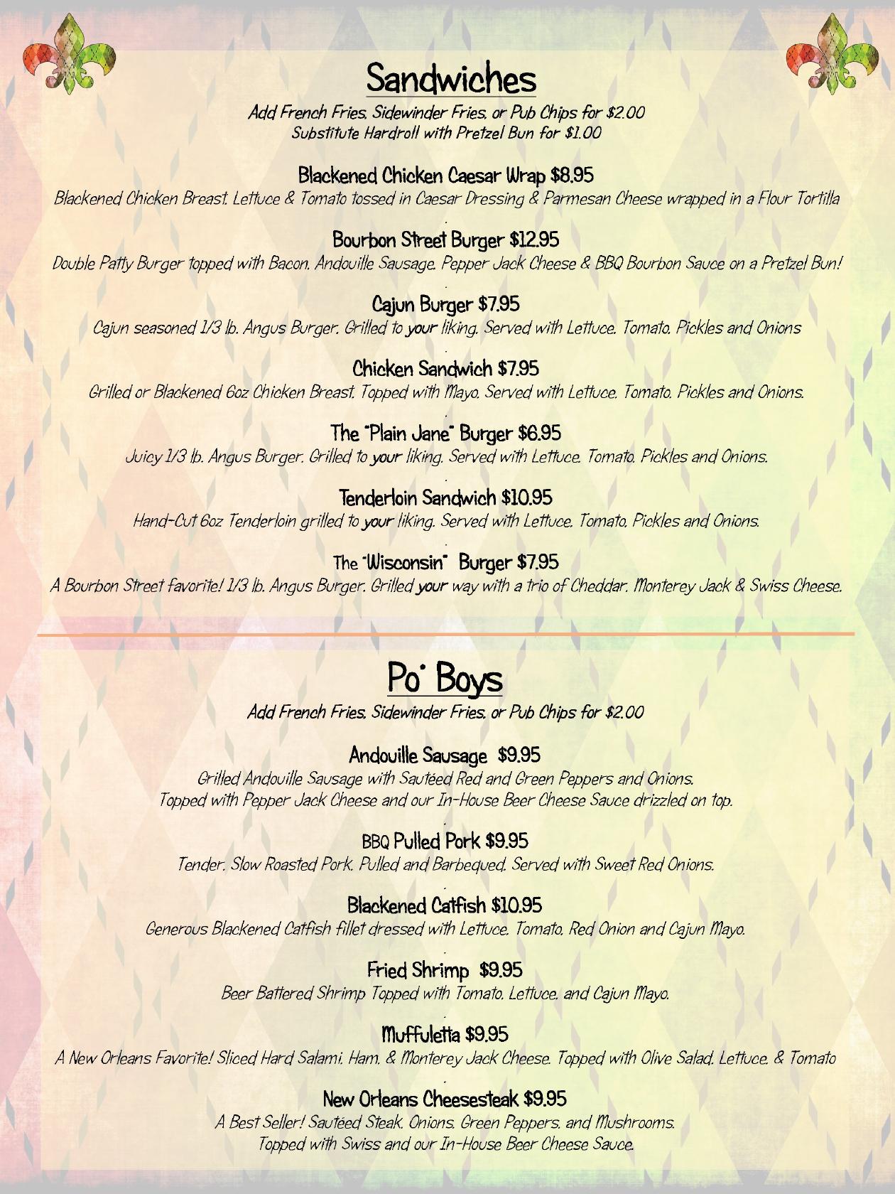 Menu at Bourbon Street Pub and Grill, Sheboygan