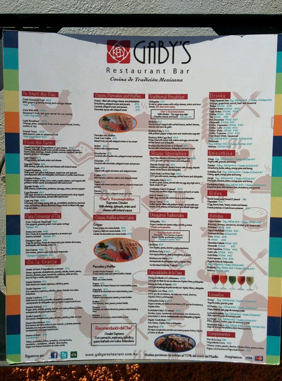 Carta De Gaby S Restaurant Bar Puerto Vallarta Calle Mina 252   R75f Gabys Restaurant Bar Menu 