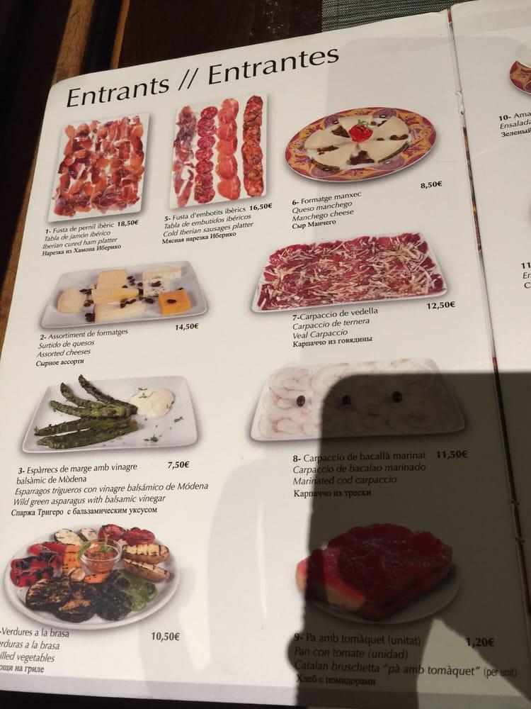 Menu at Güell Tapas Restaurant, Barcelona