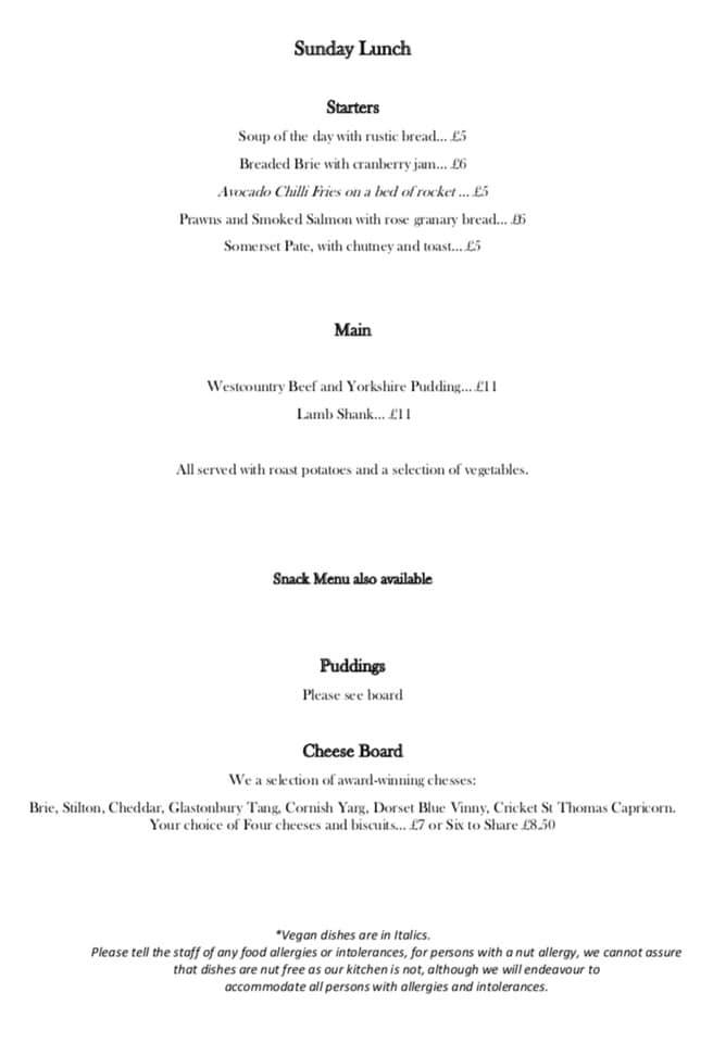 Menu At The White Hart Inn Pub & Bar, Crewkerne, 4 East St