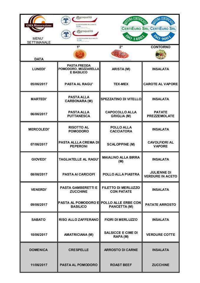 Menu di Ristorante Self GMA Ristorazione srl 