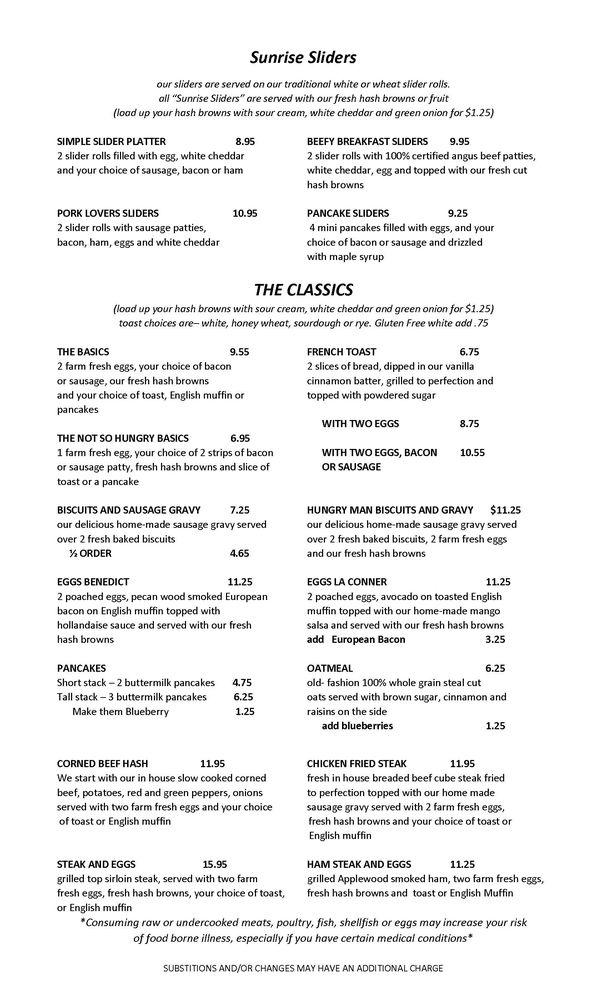 Menu at The Slider Cafe, La Conner
