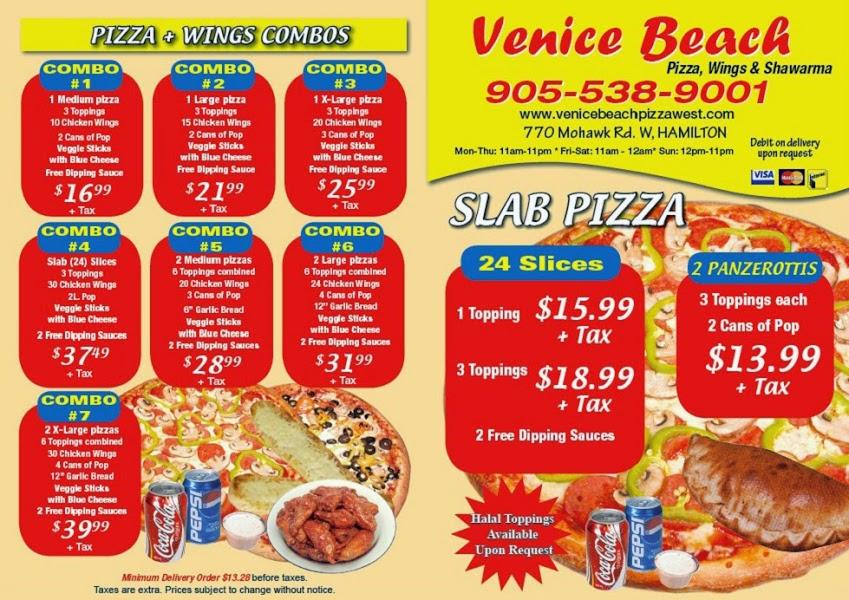 Menu at Venice Beach Pizza, Wings & Shawarma pizzeria, Hamilton