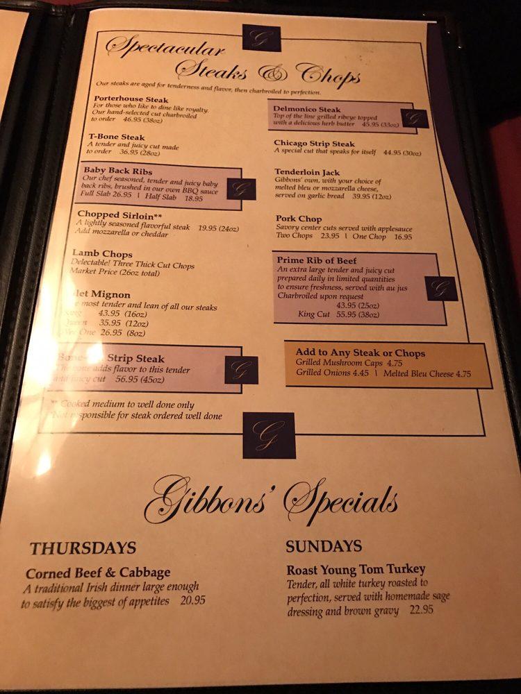 Menu at Jack Gibbons Gardens steakhouse, Oak Forest